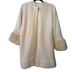 Mid-Century Vintage Knit Coat with Real Fur Cuffs  c.1950s–1960s Unlabeled Piece